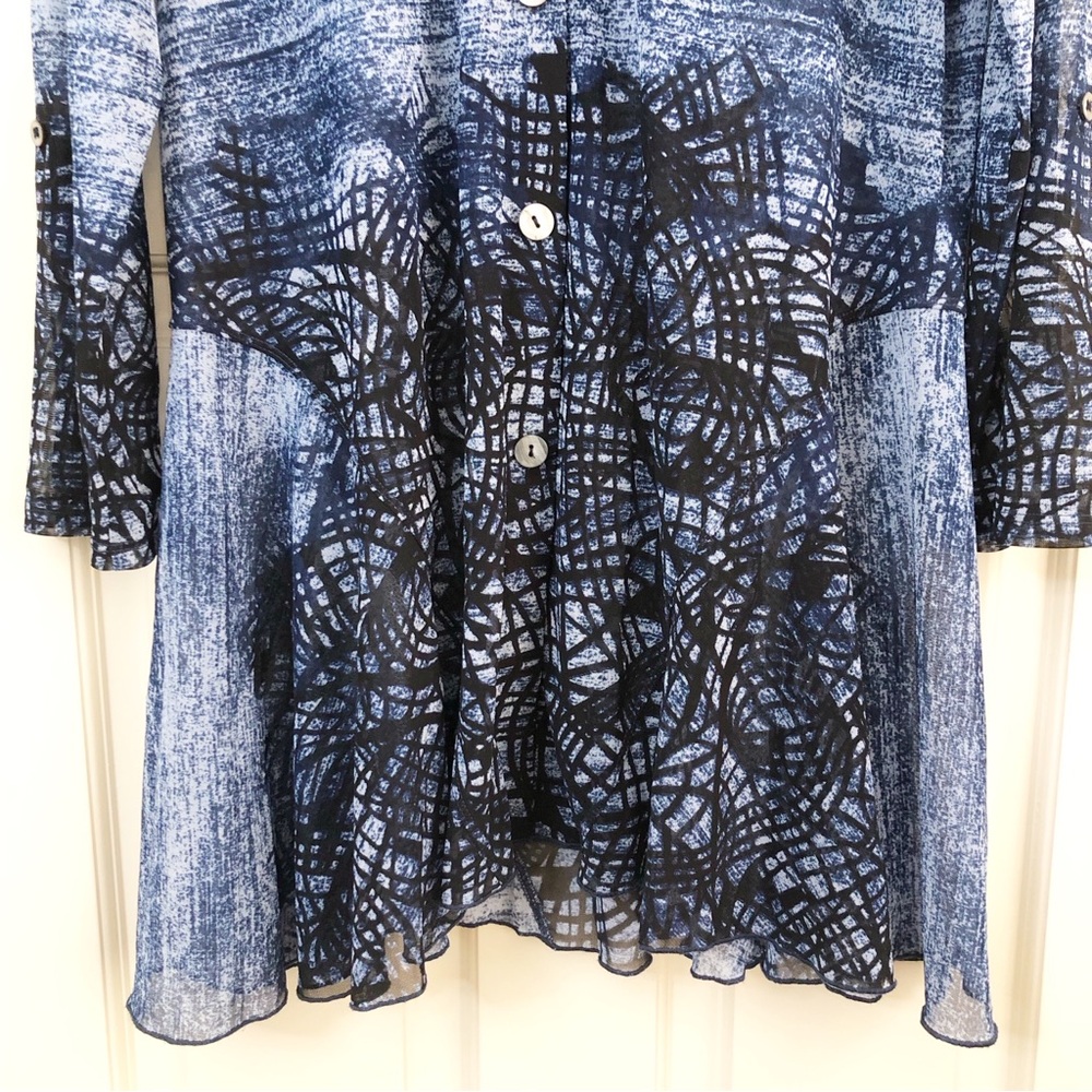 John Mark | Mesh Roll Tab Long Sleeve Blue Tunic Top Cardigan Large Coastal - Picture 5 of 15